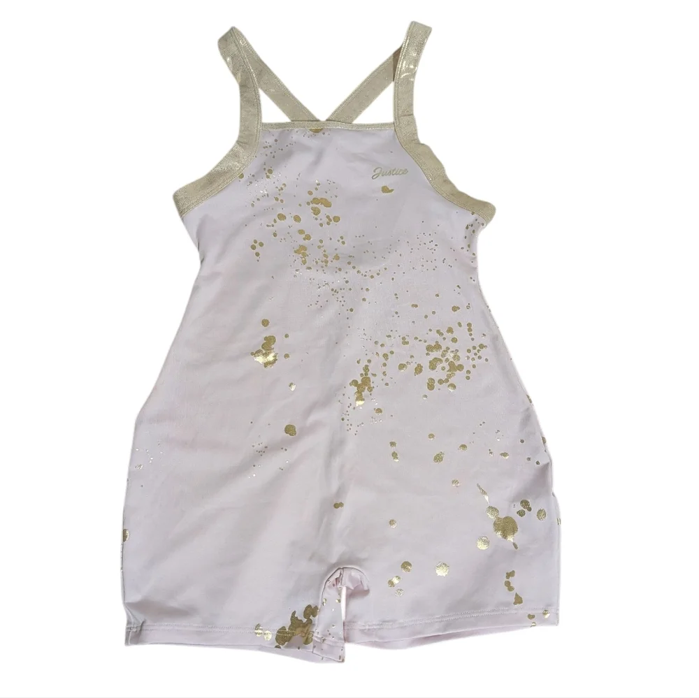 Justice Active Romper Gym One Piece Dance Gymnastics Gold Pink Girls L 12/14